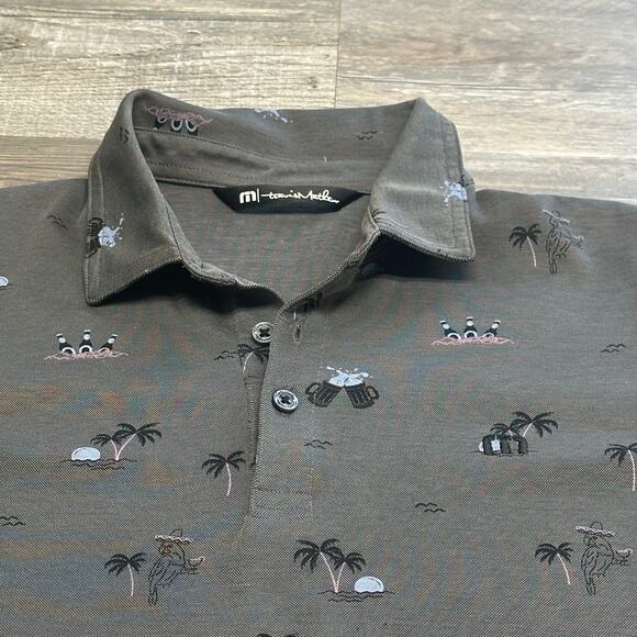 Travis Mathew Ensenada Gray Mens S Palm Trees Pima Cotton Blend Golf Polo Shirt - Picture 2 of 10